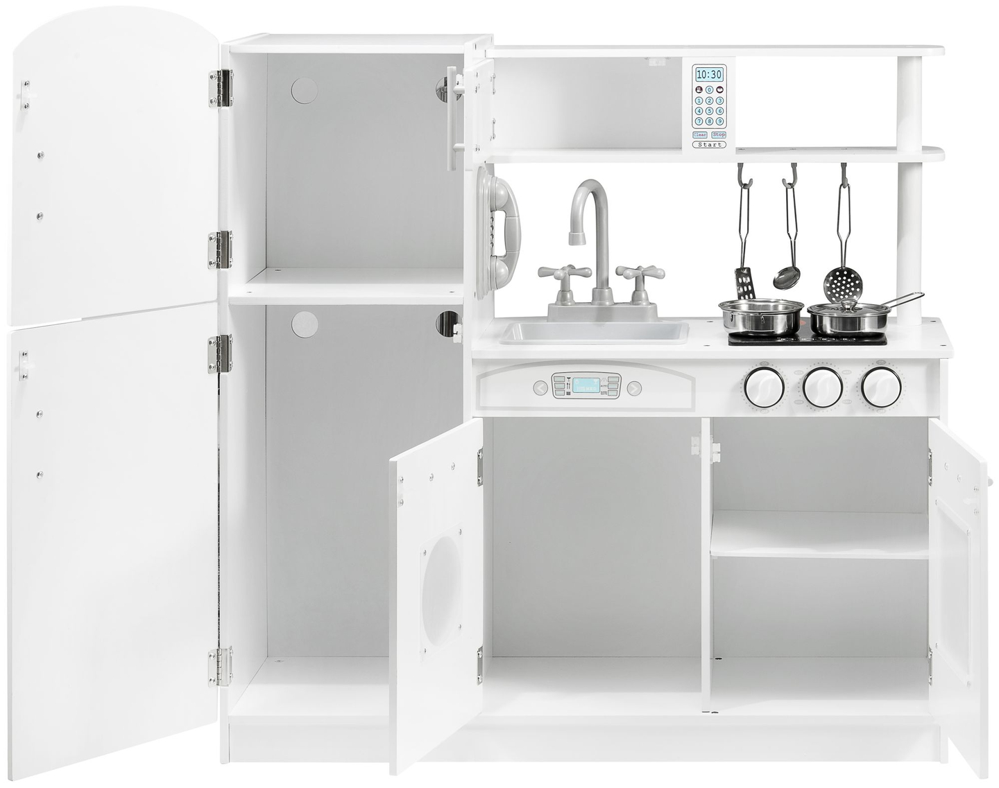 Stort hvidt køkkentilbehør og forklæde i træ