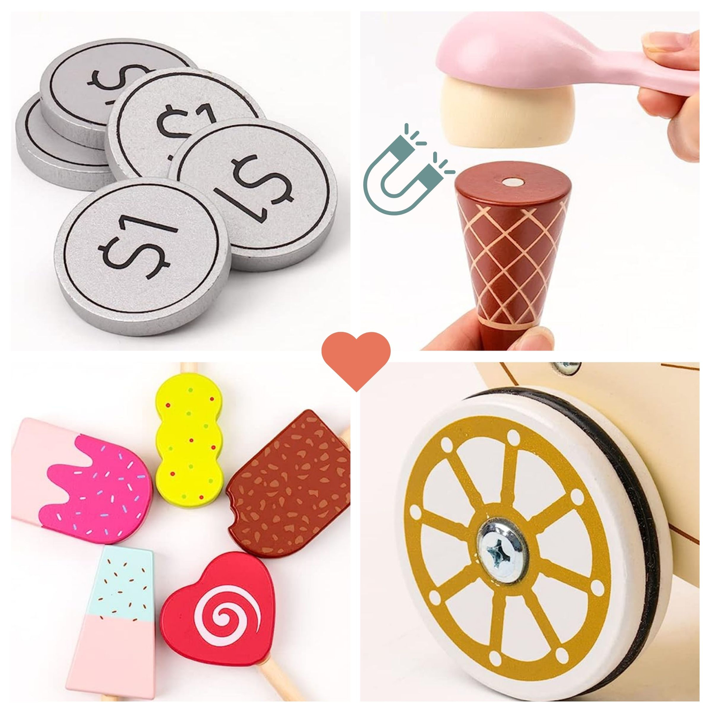 Træisbar til børn - vogn på hjul med tilbehør