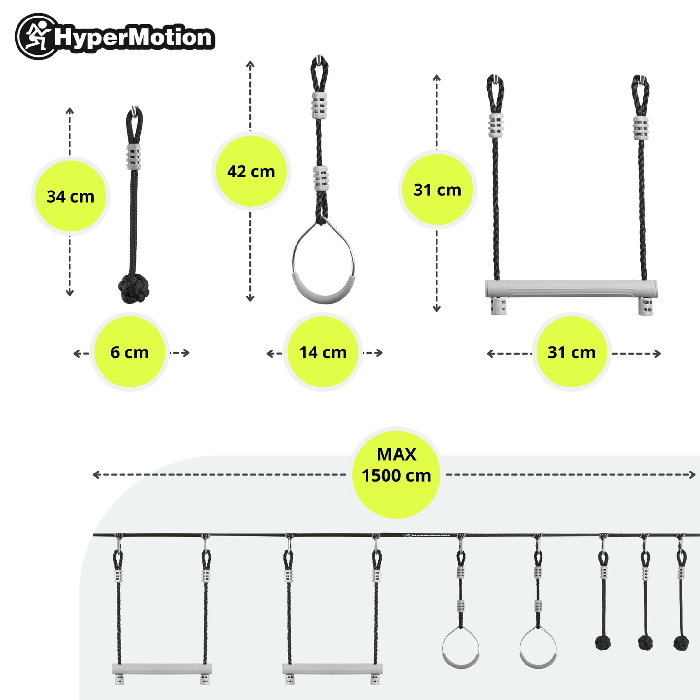 Ninja-forhindringsbane til børn - HyperMotion slackline-sæt - 7 forhindringer
