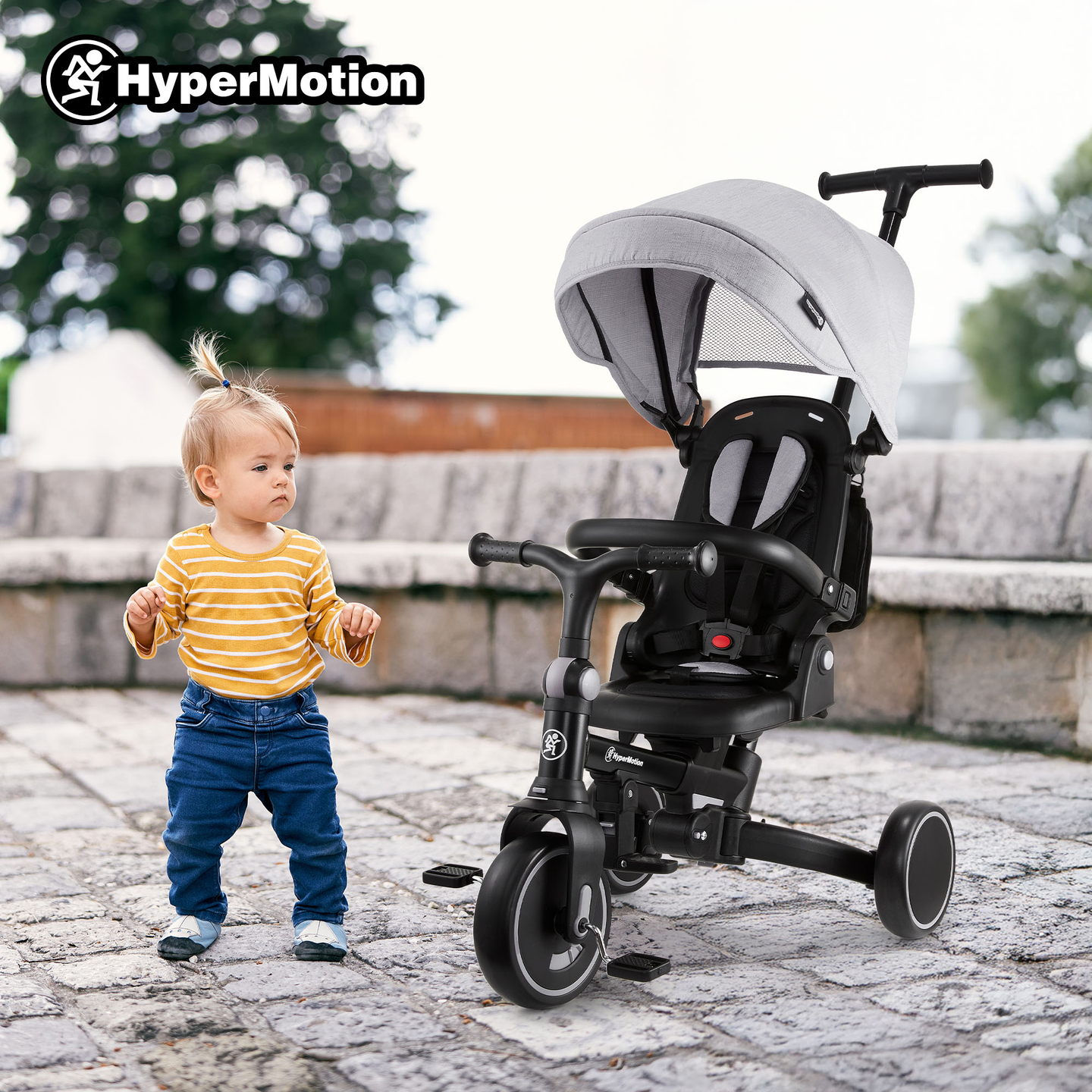 8-i-1 multifunktionel trehjulet cykel TOBI FOREST - grå