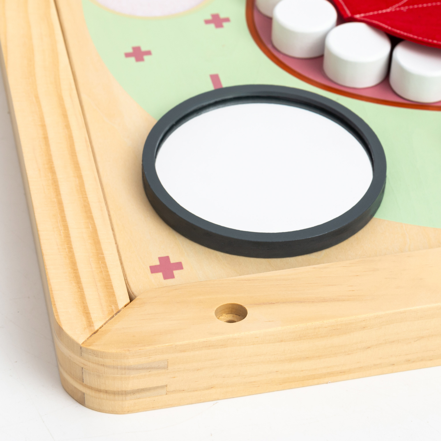 Træ Montessori pædagogisk tavle Lille tandlæge - tandbørste, tandpasta, aftagelige tænder, spejl, mad, læringssmag