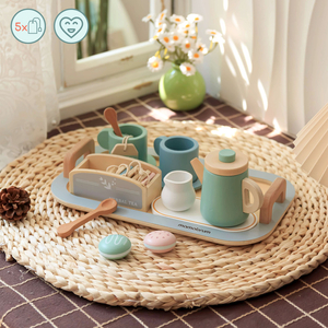 Stort tesæt i træ med bakke - 18 dele