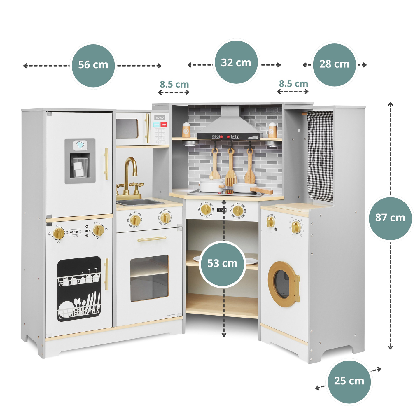 XXXL interaktivt køkken i træ med LED-belysning, emhætte og tilbehør