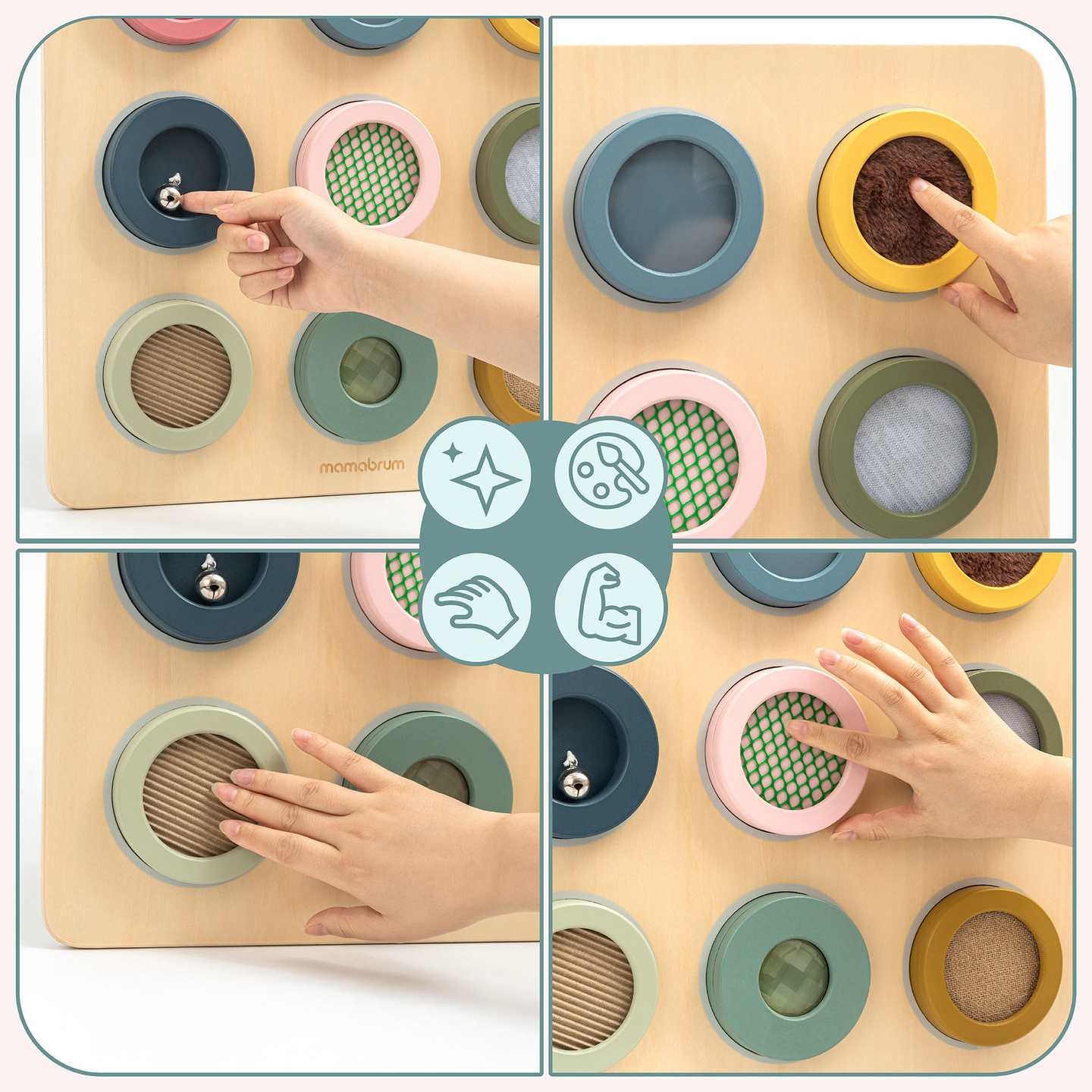 Montessori-sansebræt i træ – 9 teksturer til at opdage og udvikle følesansen