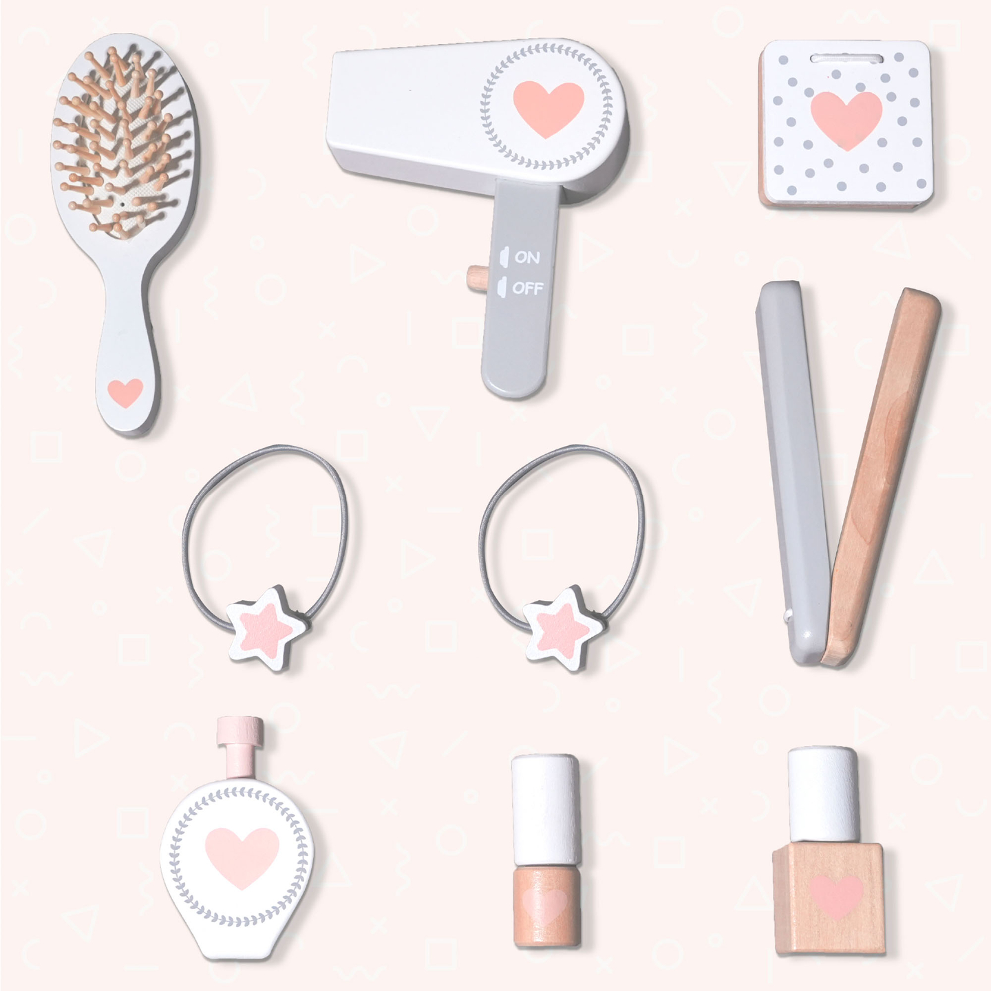 Børnepuslebord i træ med stol, tilbehør og LED-belysning