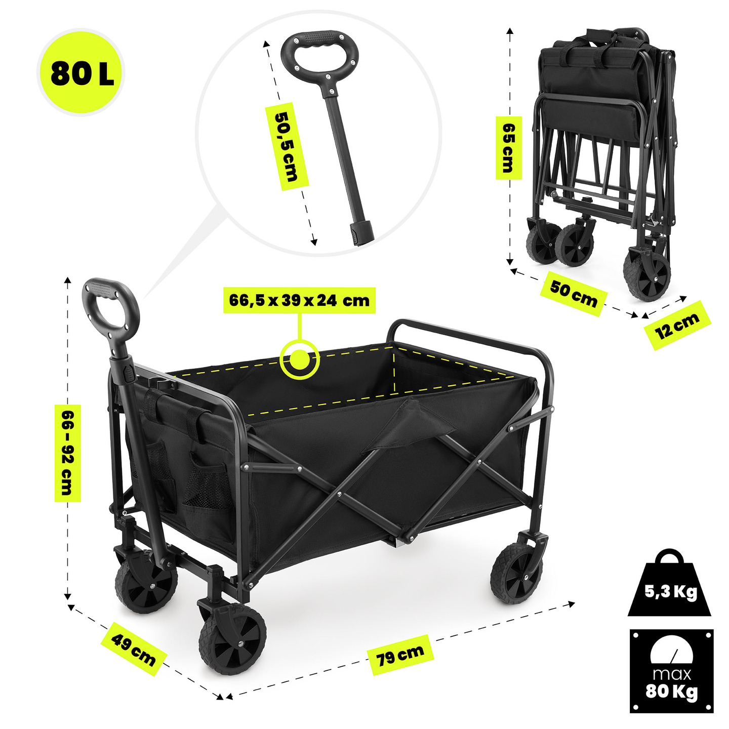 HyperMotion foldbar strandkørestol - sort, 80 kg