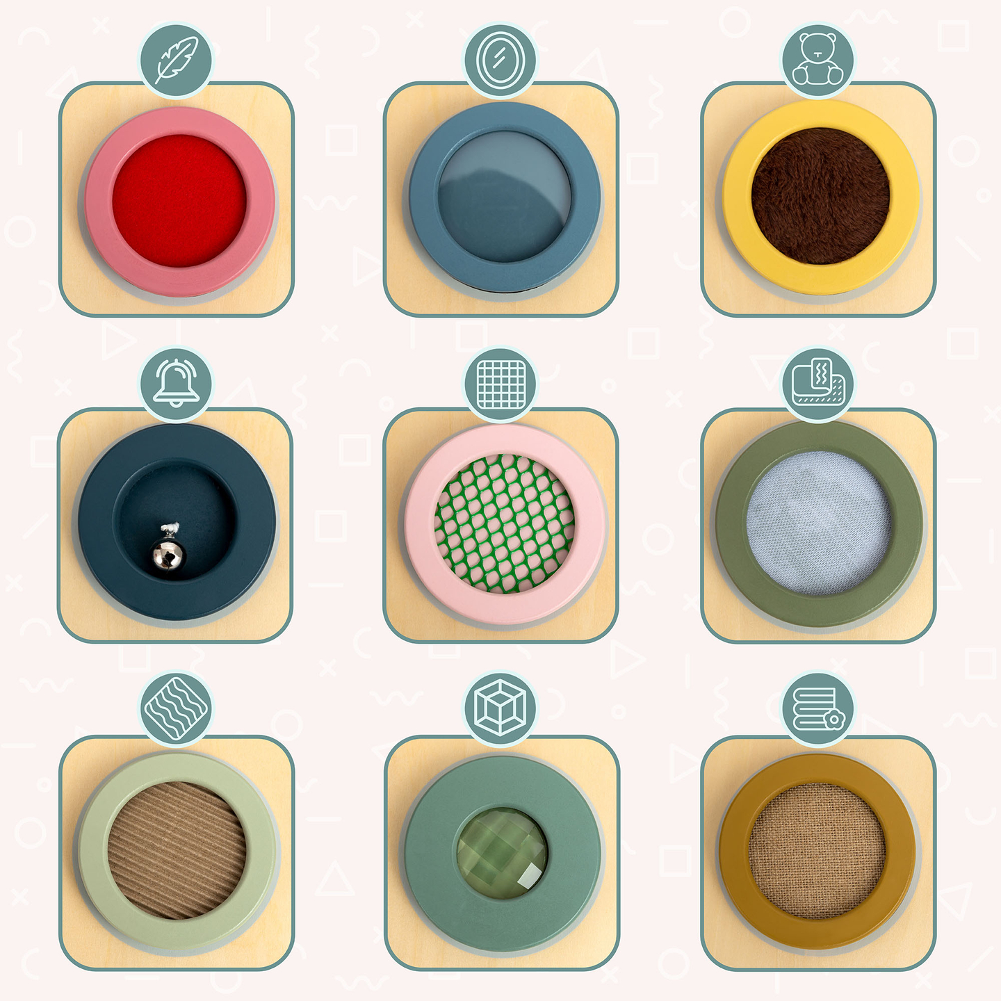 Montessori-sansebræt i træ – 9 teksturer til at opdage og udvikle følesansen