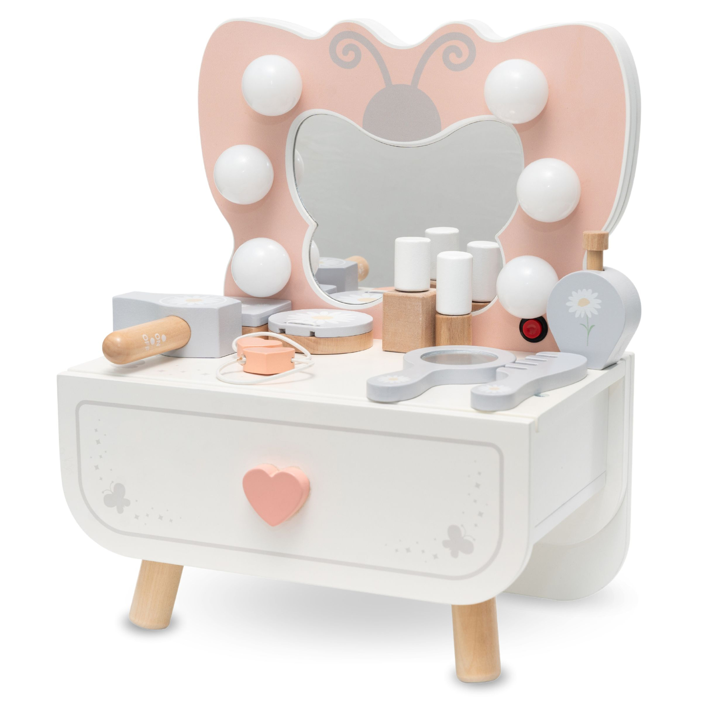 Mini toiletbord i træ med LED-belysning - Butterfly