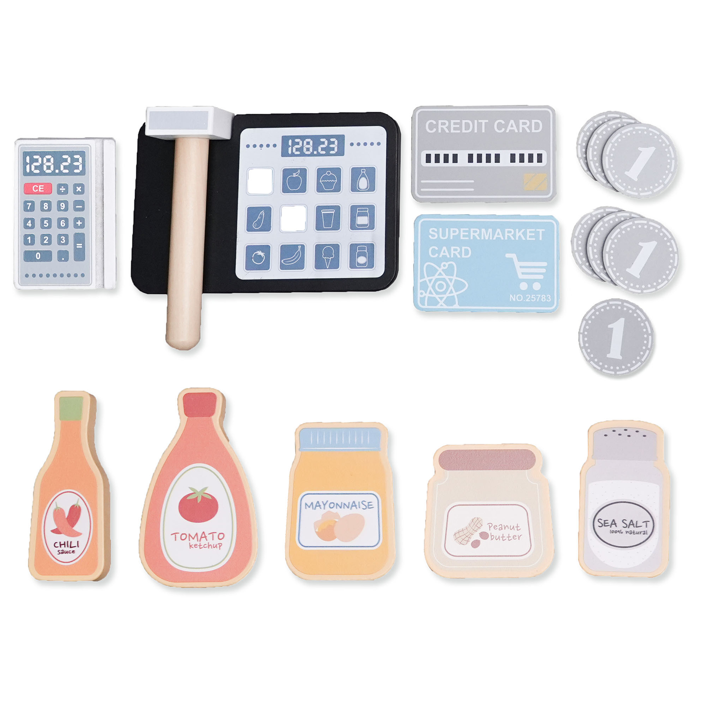 Stor XXXL-butik i træ til børn med fastfoodbar - Corner shop + Kaffemaskine + Ovn + Køleskab - 106 ac.