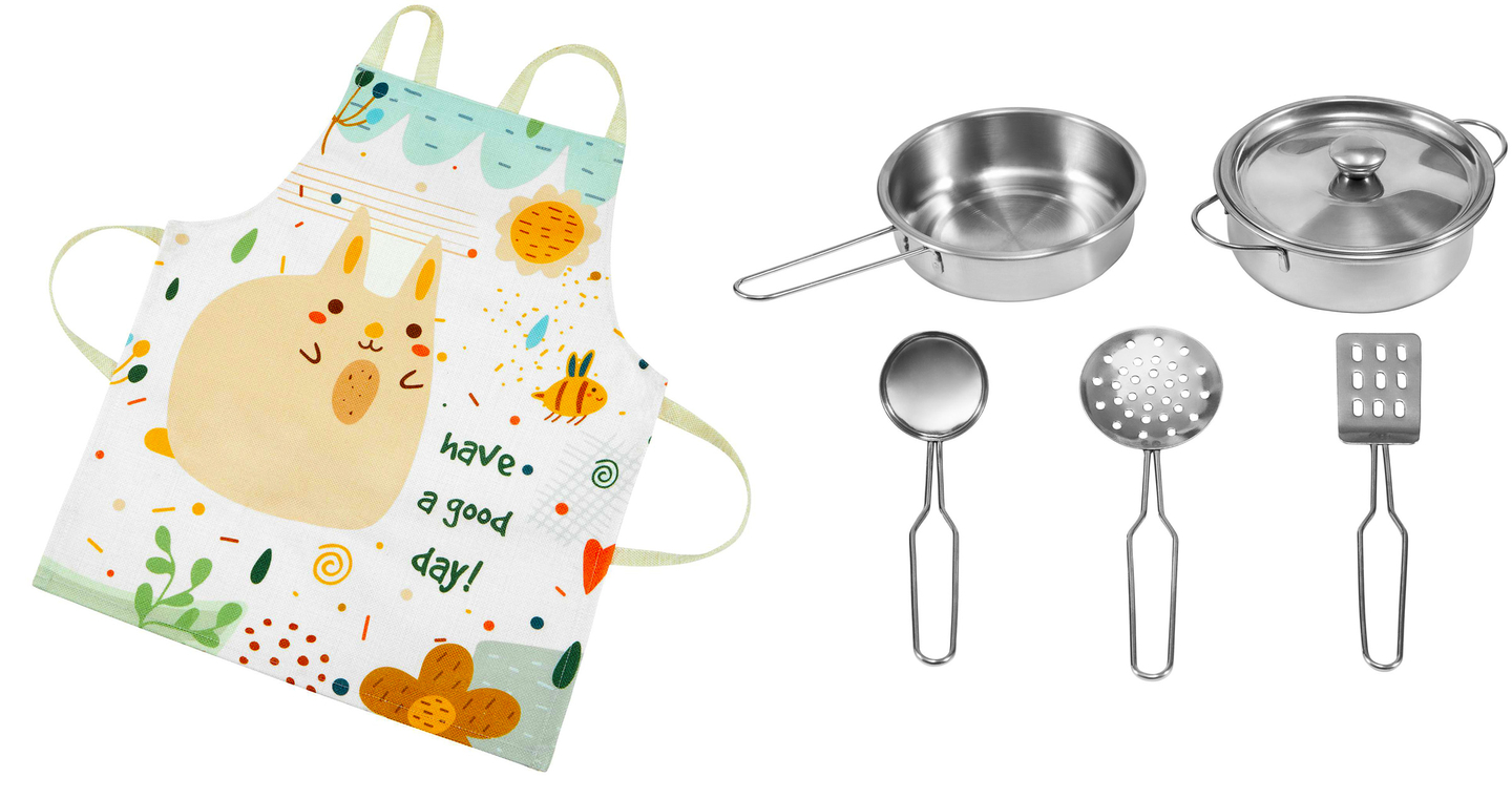 Hjørnekøkken i træ XXXL med køleskab, ovn, vaskemaskine, forklæde og tilbehør