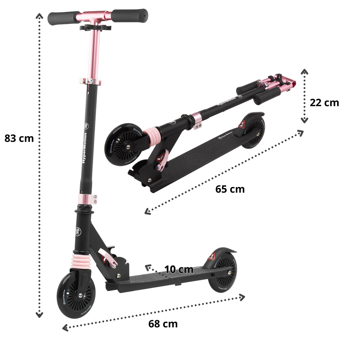 Tohjulet scooter med støddæmper WALLY 4-9 år fra HyperMotion sort-rosa