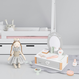 Børnefrisørbord i træ med tilbehør