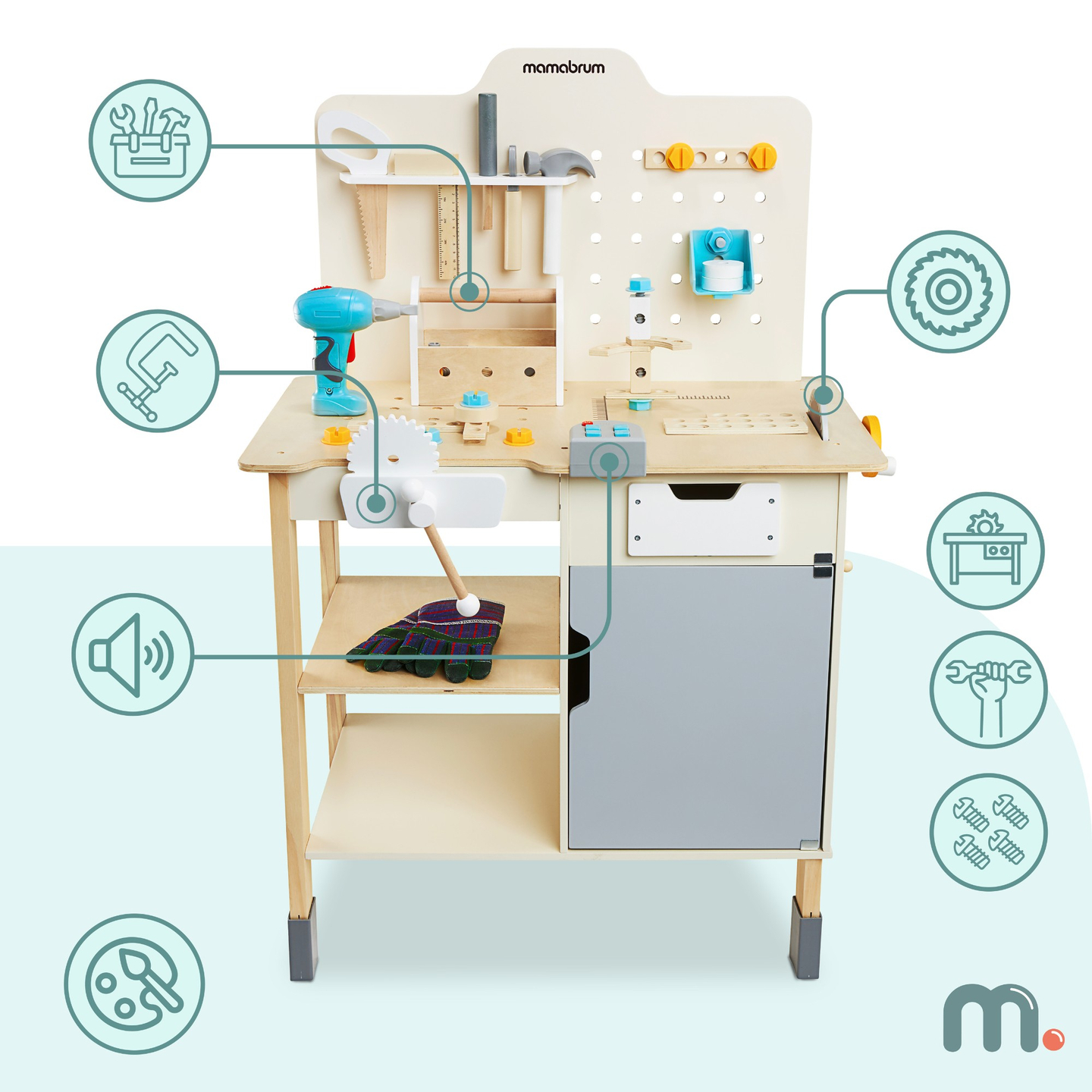 XXL Stort træværksted med værktøj - gør-det-selv-sæt, 74 elementer