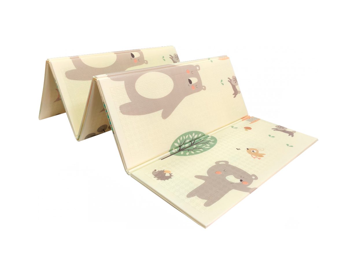 Dobbeltsidet skummåtte XXL - sammenfoldelig 1 CM (skov med bamse og heste)