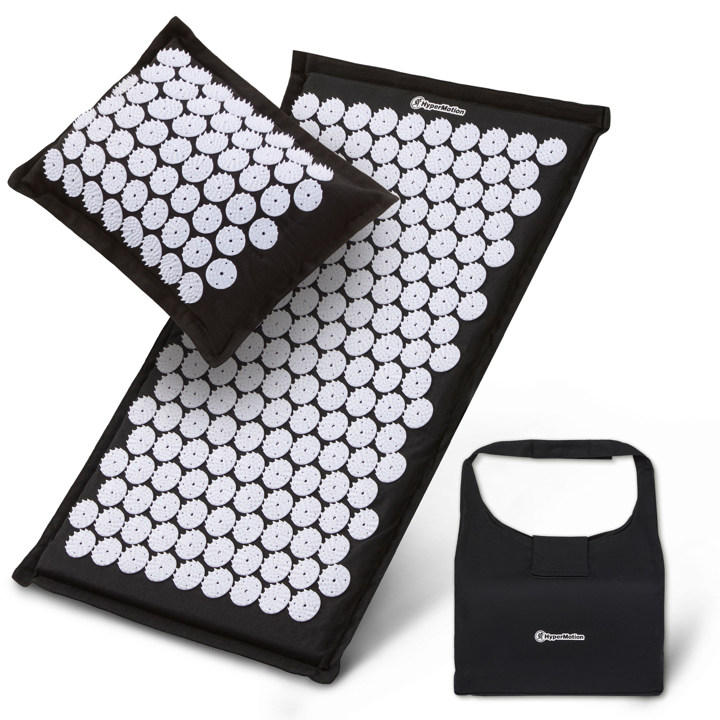 ECO akupressurmåtte i hør med kokosfibre og boghvedepude – 68 cm HyperMotion sort og hvid