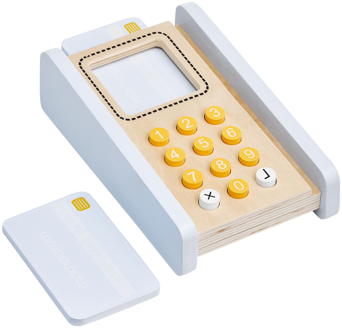 Grøntsagsbutik - træbod med kasser, kasseapparat og terminal