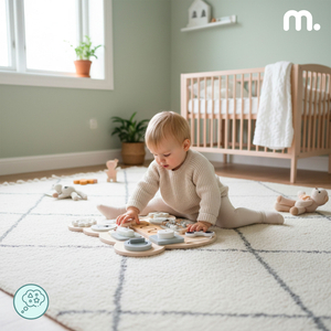 Montessori bamse-manipulationsbræt i træ - sensorisk læring af uafhængighed: velcro, prop, labyrint, klikknap