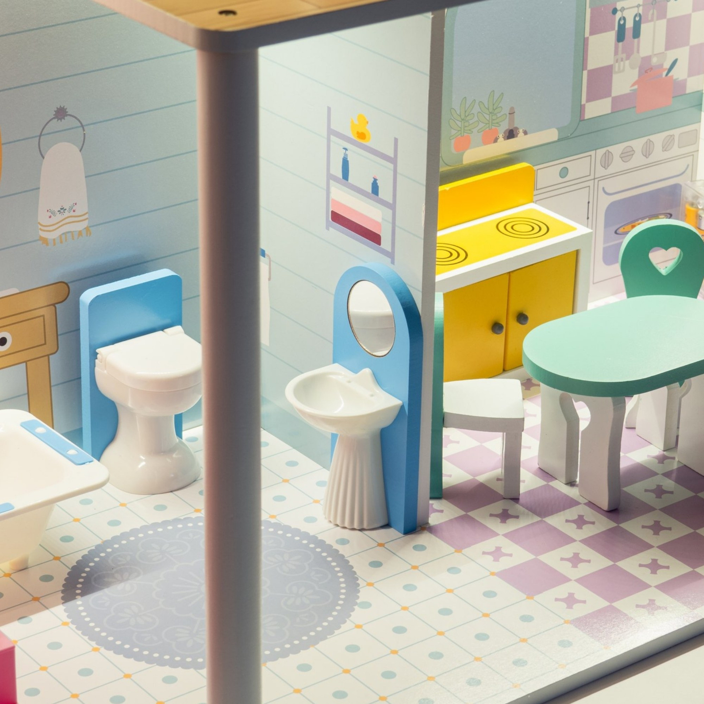 XXL Største dukkehus i træ - 123 cm - LED-belyst - terrasse, tilbehør, have