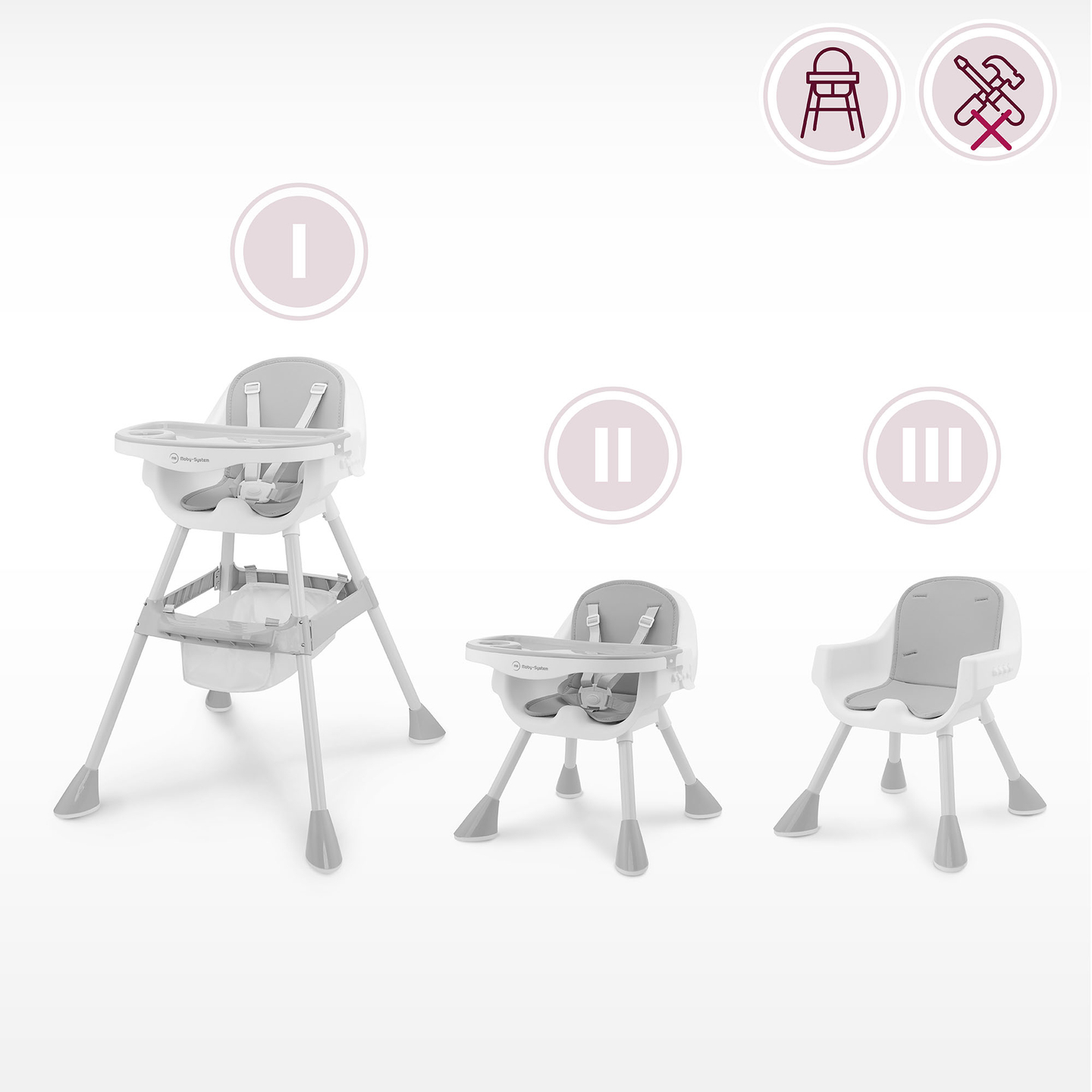 Moby-System Magnolia 2-i-1 justerbar højstol - grå