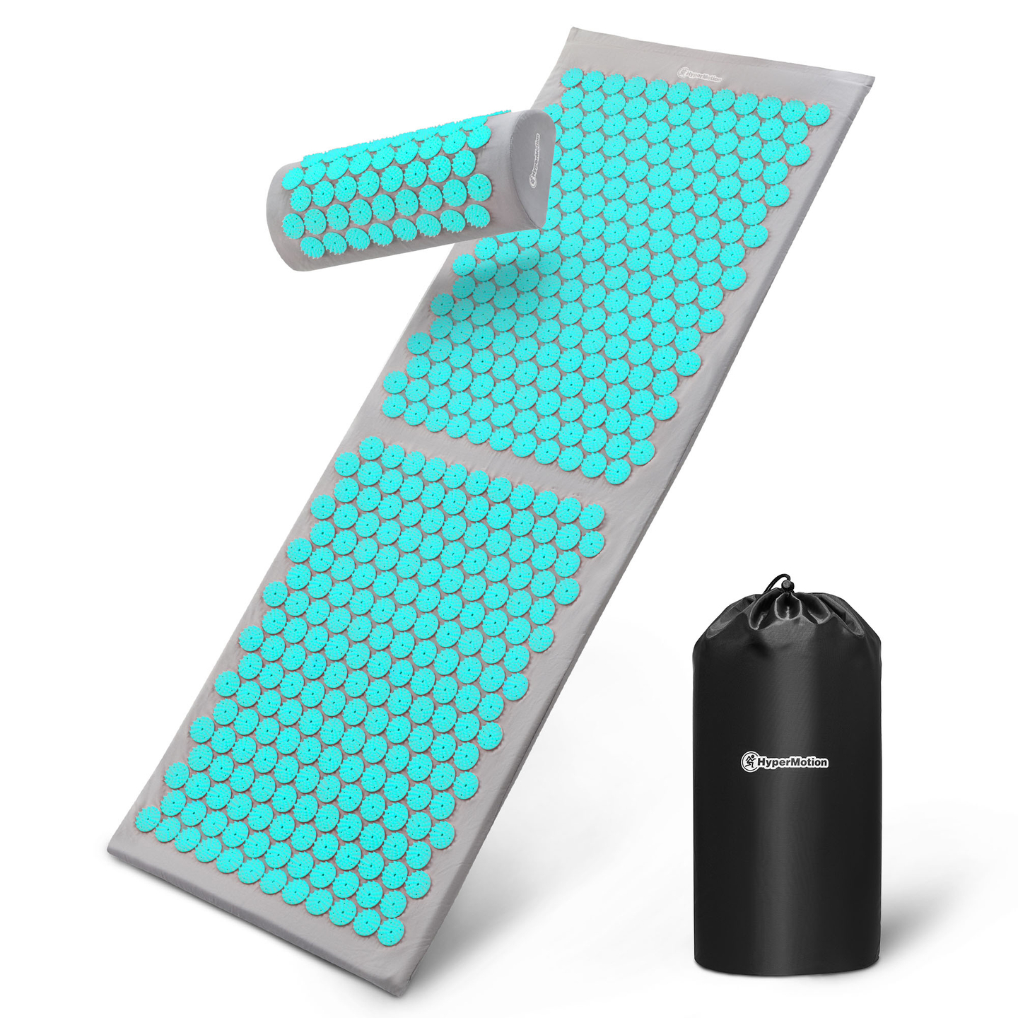 Stor akupressurmåtte med pude og betræk - 130 cm HyperMotion grå-mint