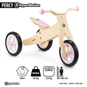 Trehjulet cykel og balancecykel i træ 2in1 - HyperMotion PERCY - pink