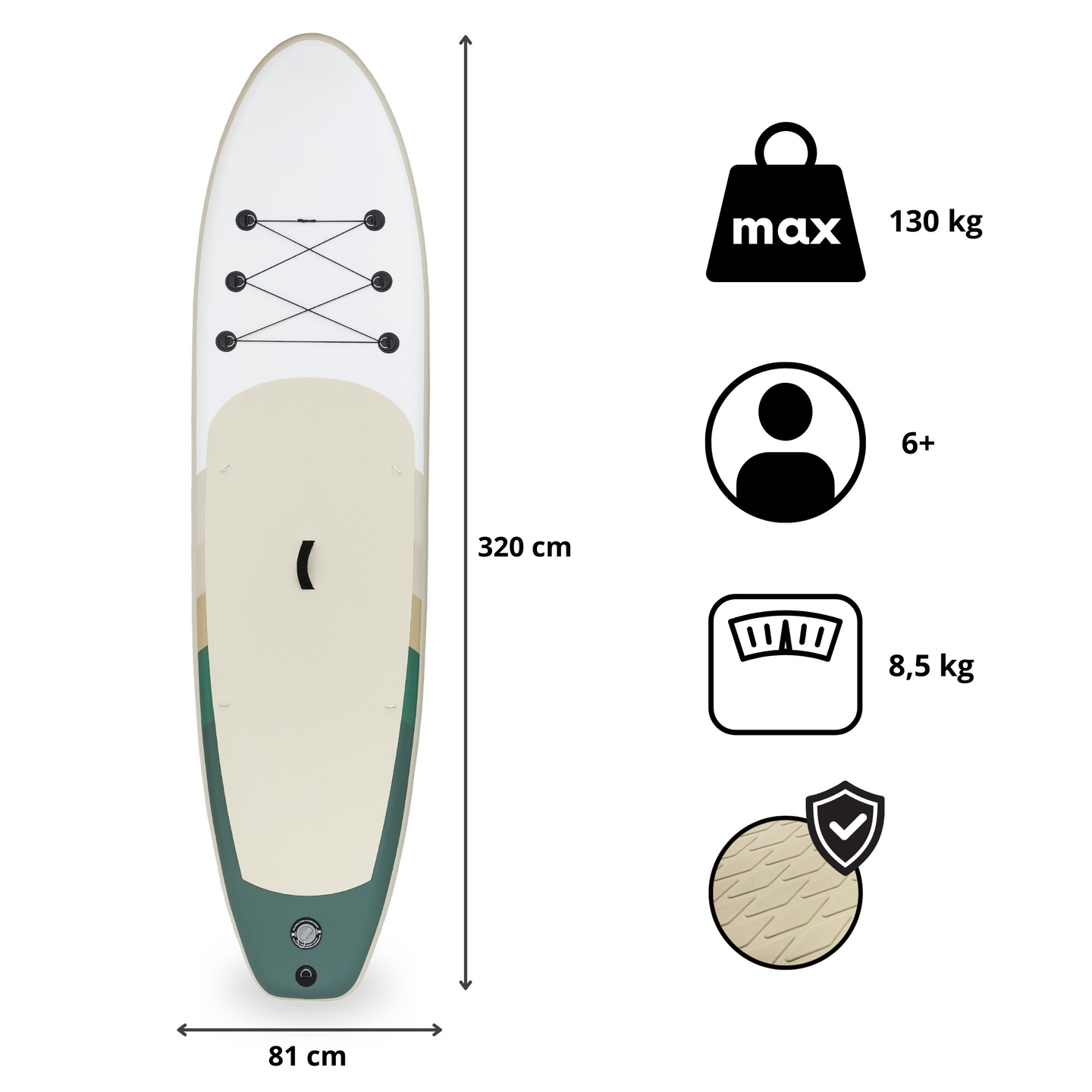 Oppustelig SUP Stand Up Paddle board 320cm med pagaj og sæde - HyperMotion WAVE BOOST 320
