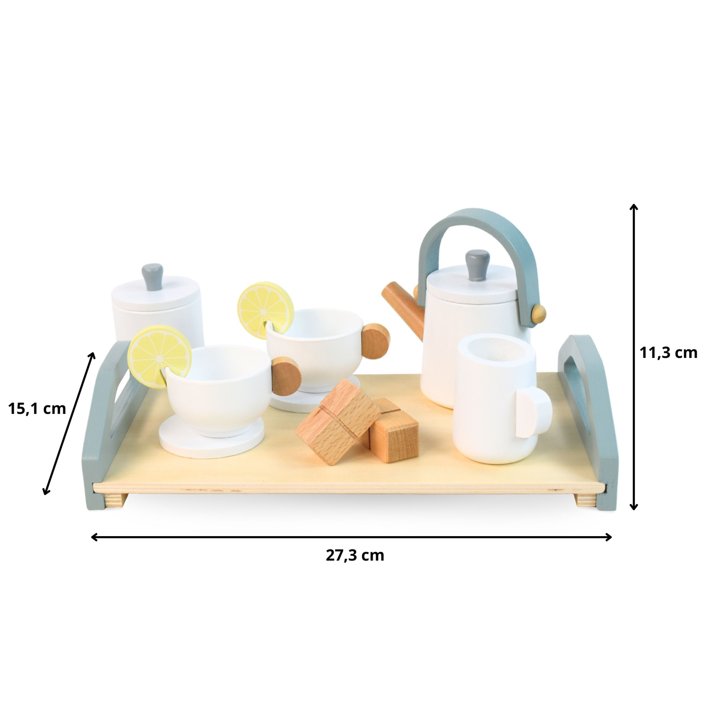 Stort tesæt i træ med bakke - 17 artikler