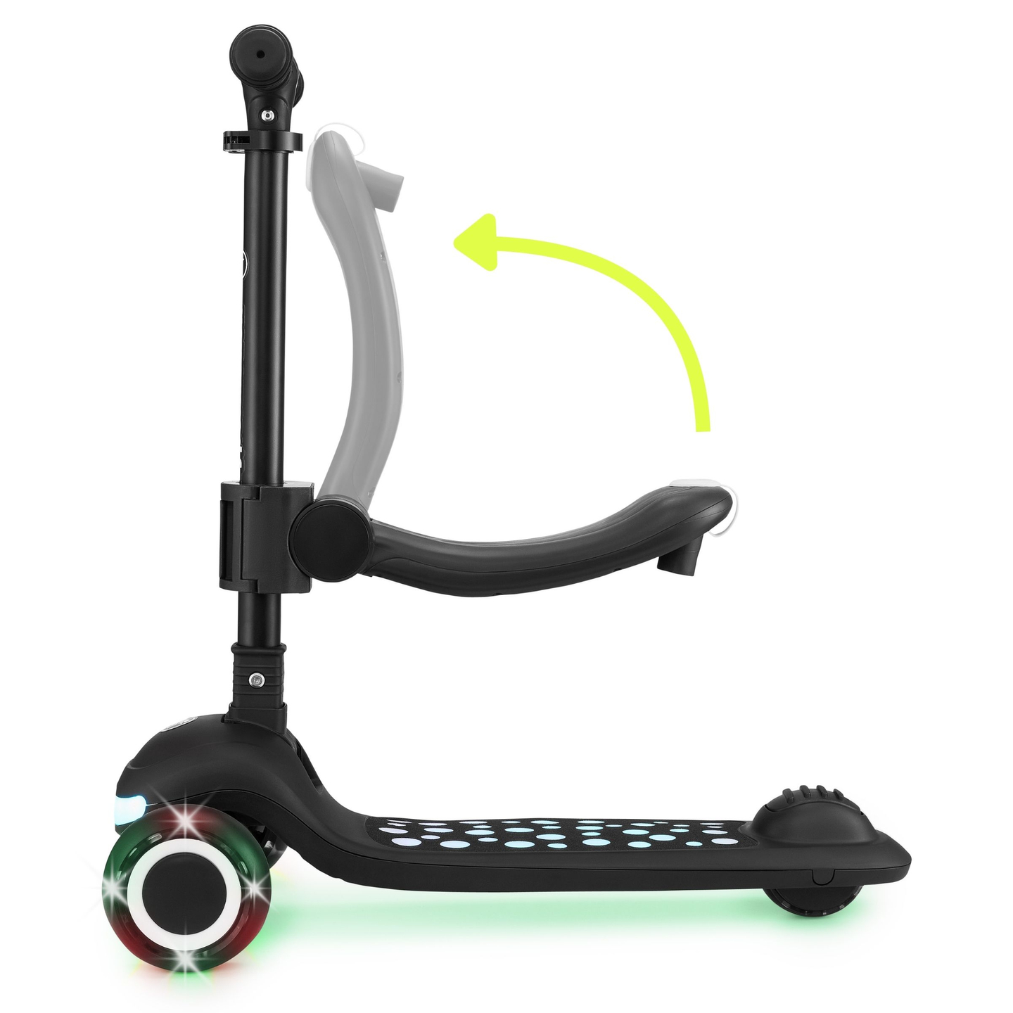 HyperMotion LUMI 3-i-1 balancescooter - oplyst platform og LED-hjul, sort farve