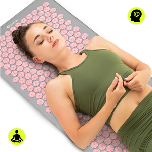 Stor akupressurmåtte med pude og betræk - 130 cm HyperMotion grå og pink