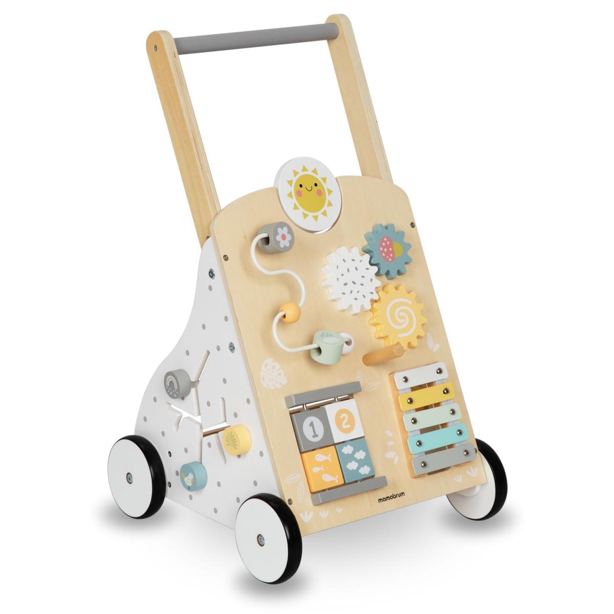 Pædagogisk gåvogn i træ 8i1 / babyskubber - manipulativ tavle