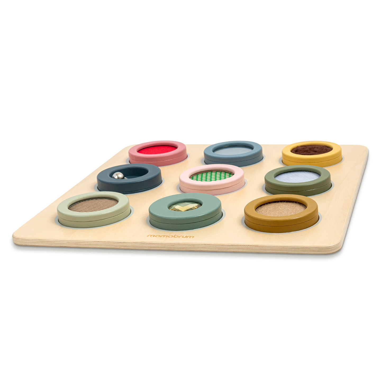 Montessori-sansebræt i træ – 9 teksturer til at opdage og udvikle følesansen