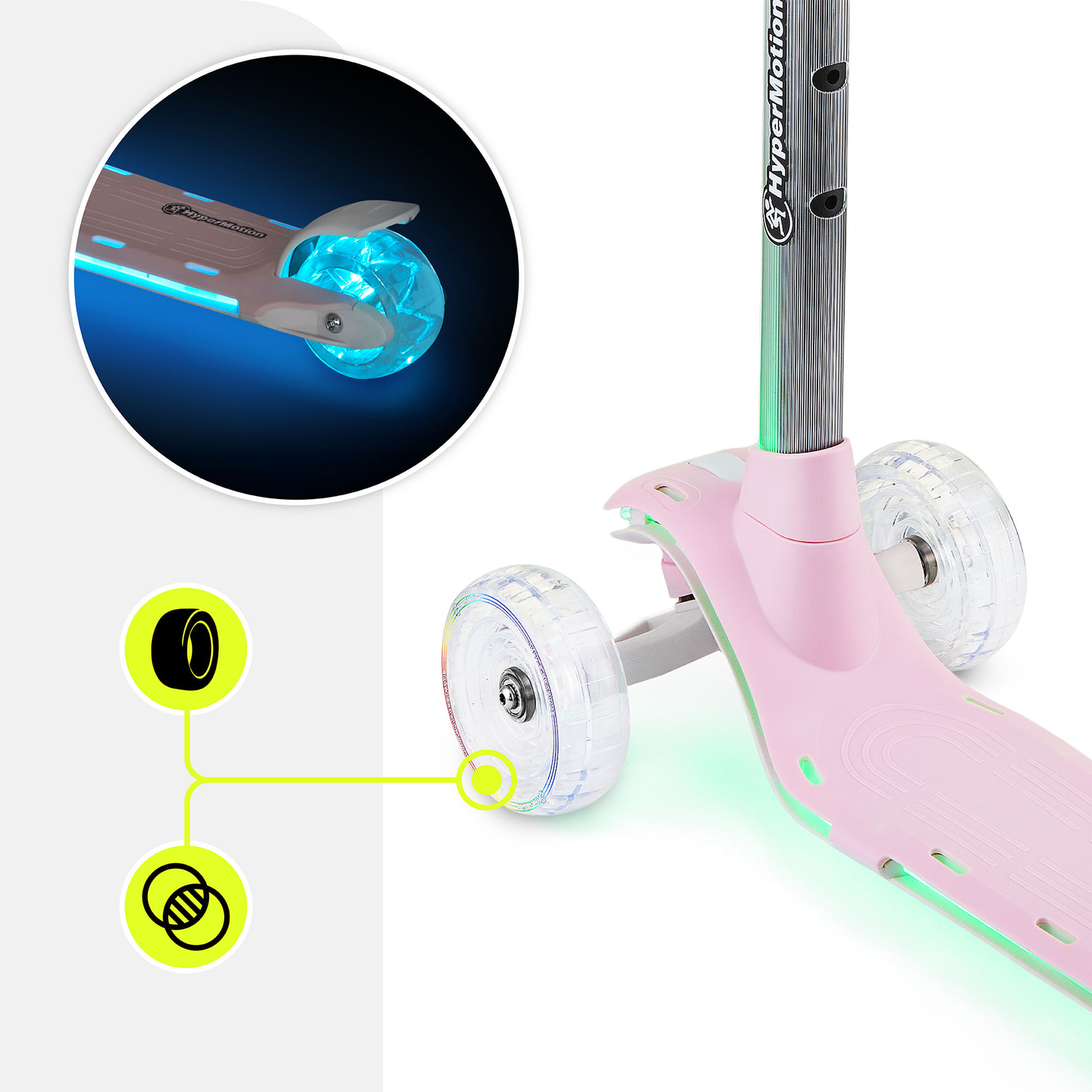 HyperMotion BECKY balanceløbehjul - RGB LED-belysning, pink