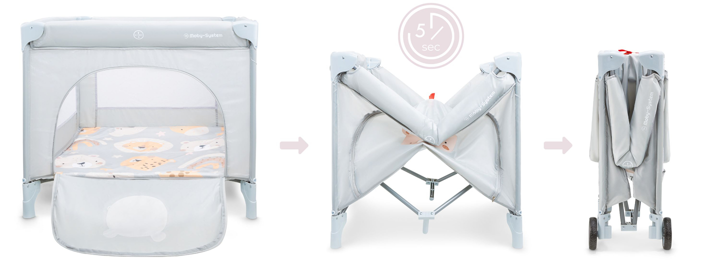 Sammenklappelig kravlegård, rejseseng til baby med madras og bæretaske - Teddy Bear