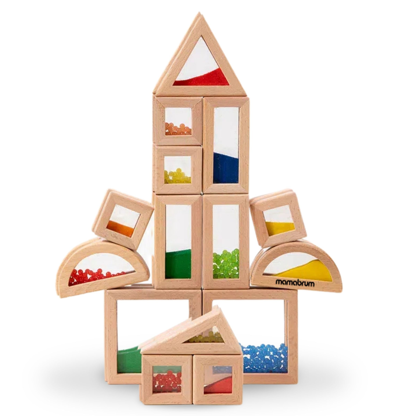 Sæt med sanseklodser af træ med forskelligt fyld - 15 stk