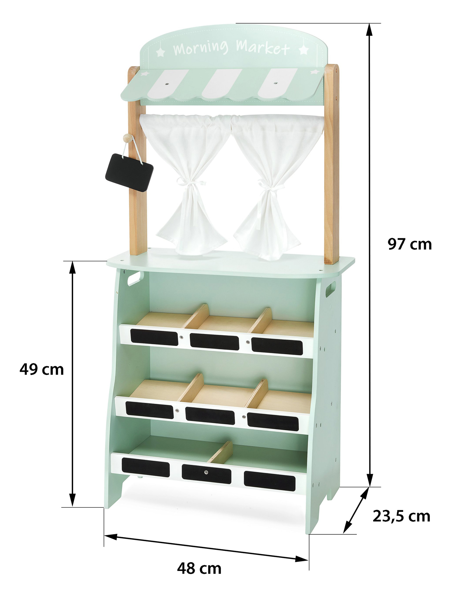 Stor træbutik - bod og teater 2 i 1 med vægt, betalingsterminal, frugt og grøntsager