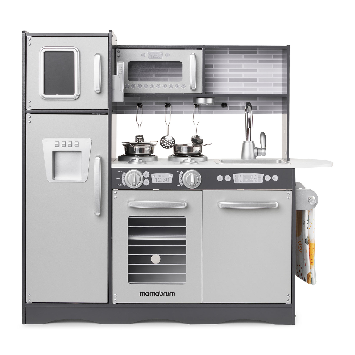 XXL-trækøkken med LED-belysning, forklæde og tilbehør