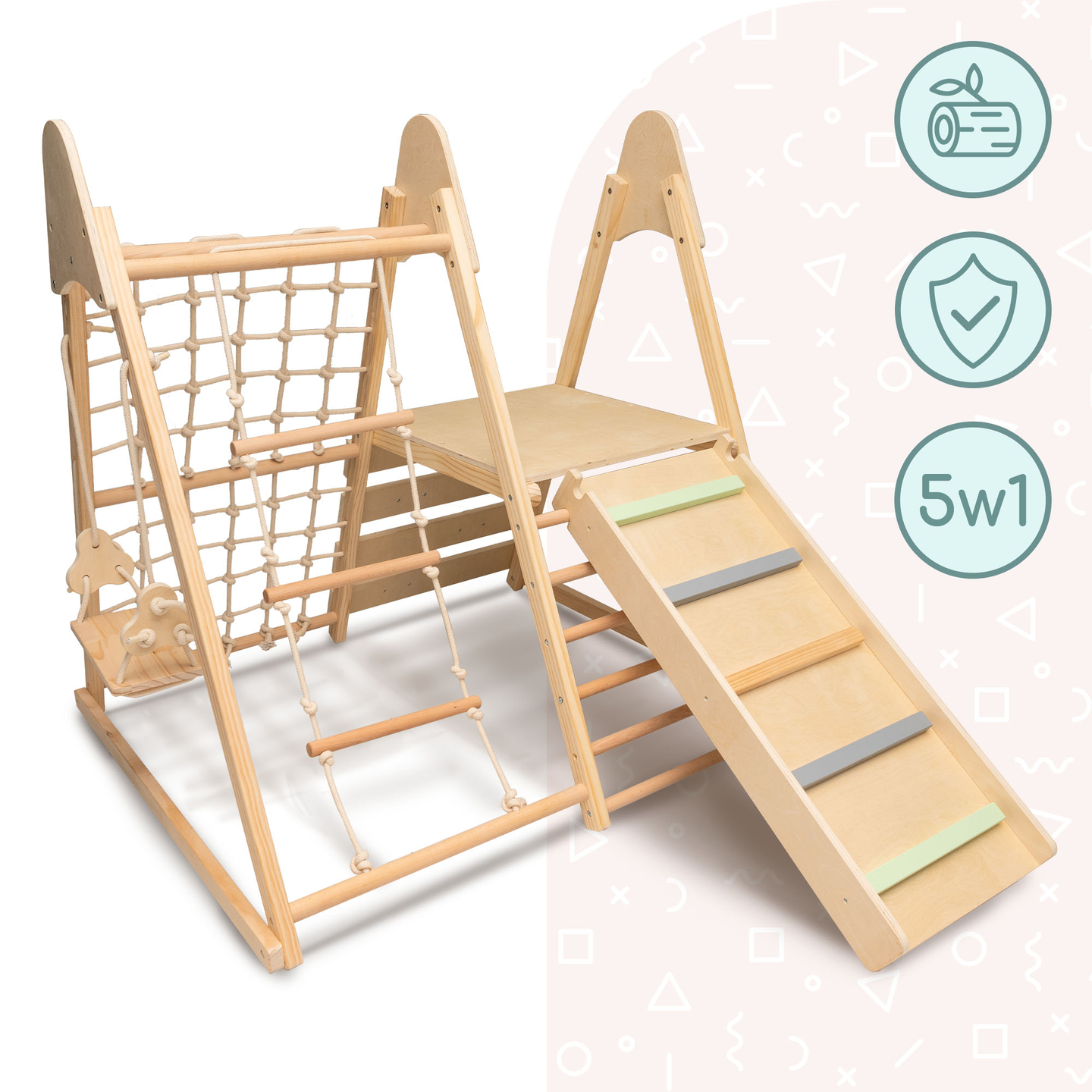 Hjemme-legeplads i træ XL 5in1