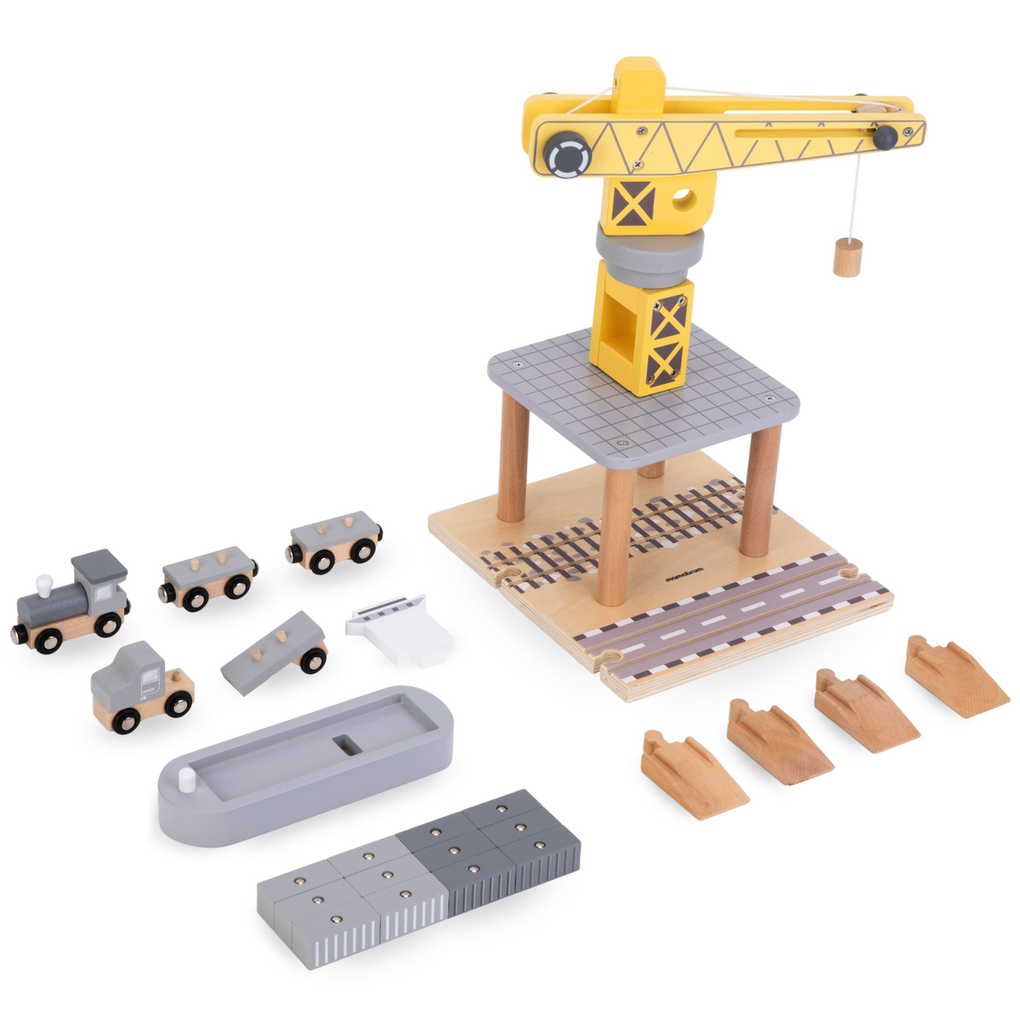 Mobil havnekran med magnetspil og tilbehør - sæt i træ
