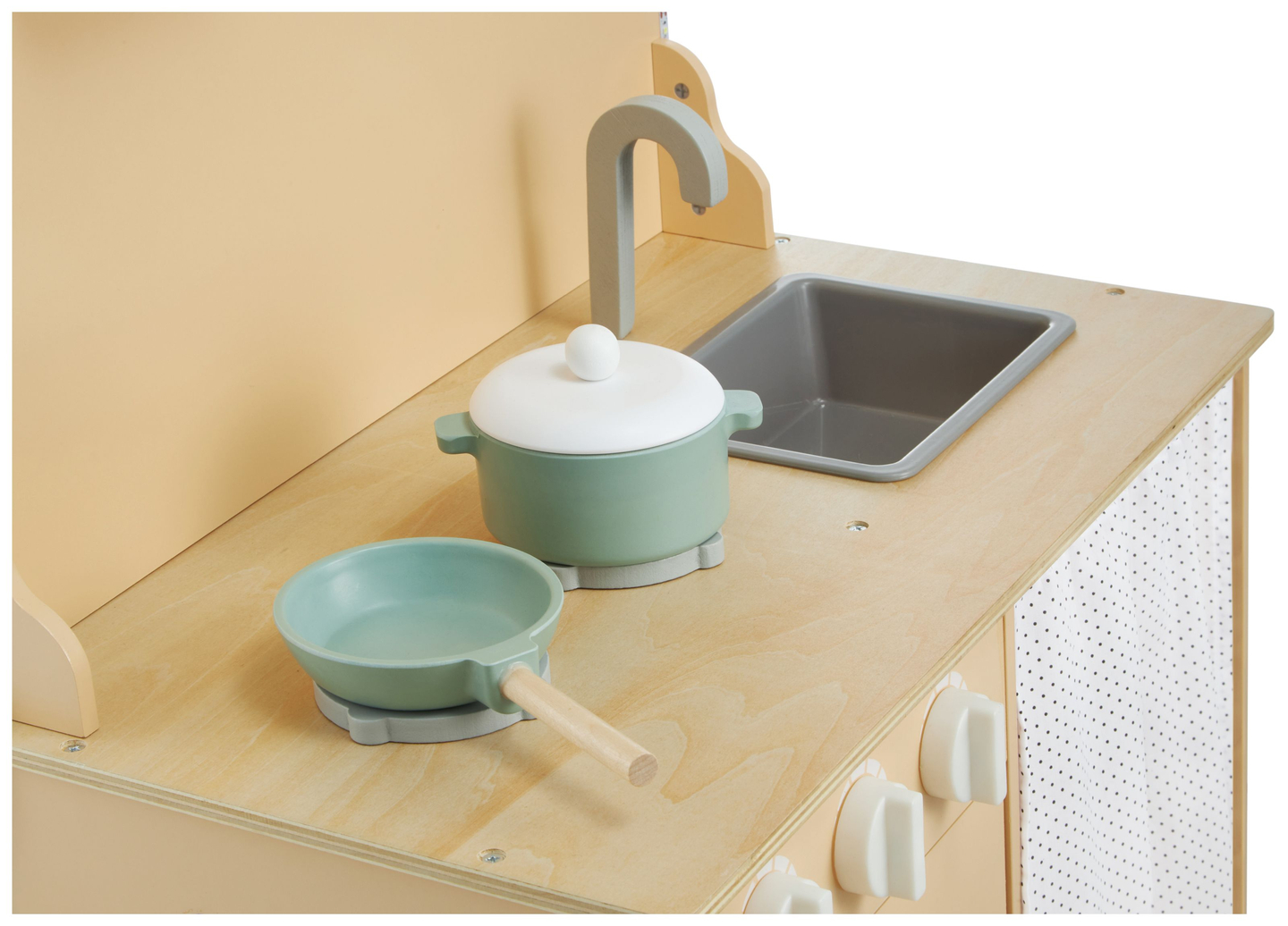 Trækøkken med forklæde, tilbehør og LED-belysning