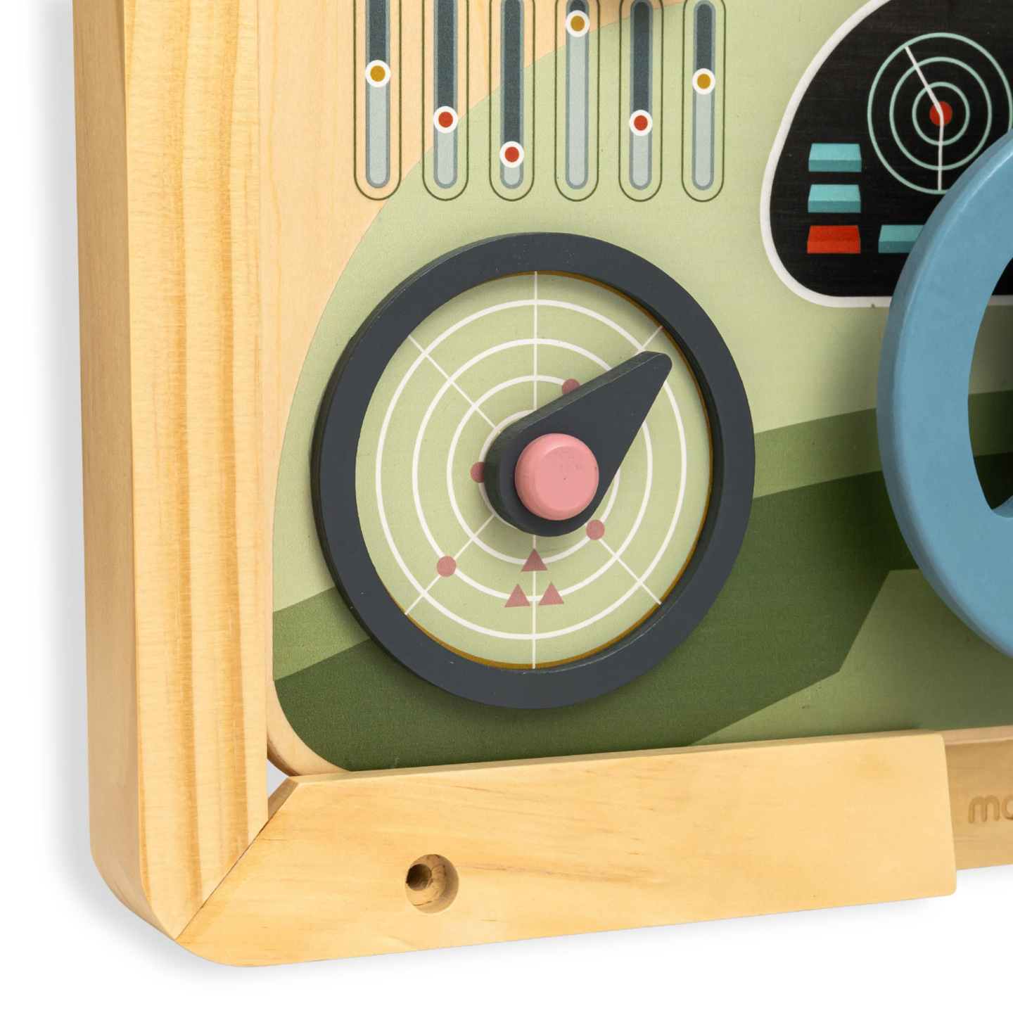 Træ Montessori-bræt 2 i 1 cockpit til den lille chauffør og pilot – rat, gearstang, rejsekort, radar