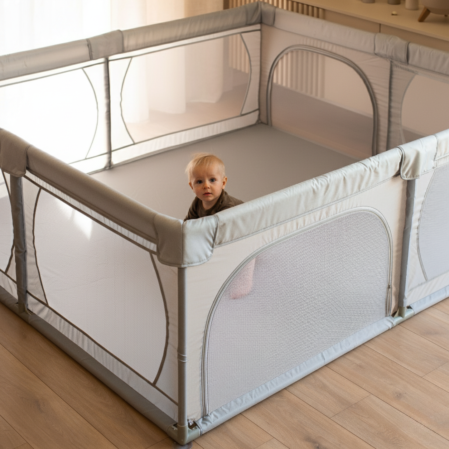 Stor løbegård 200 cm x 180 cm - baby legeplads, tørt bassin