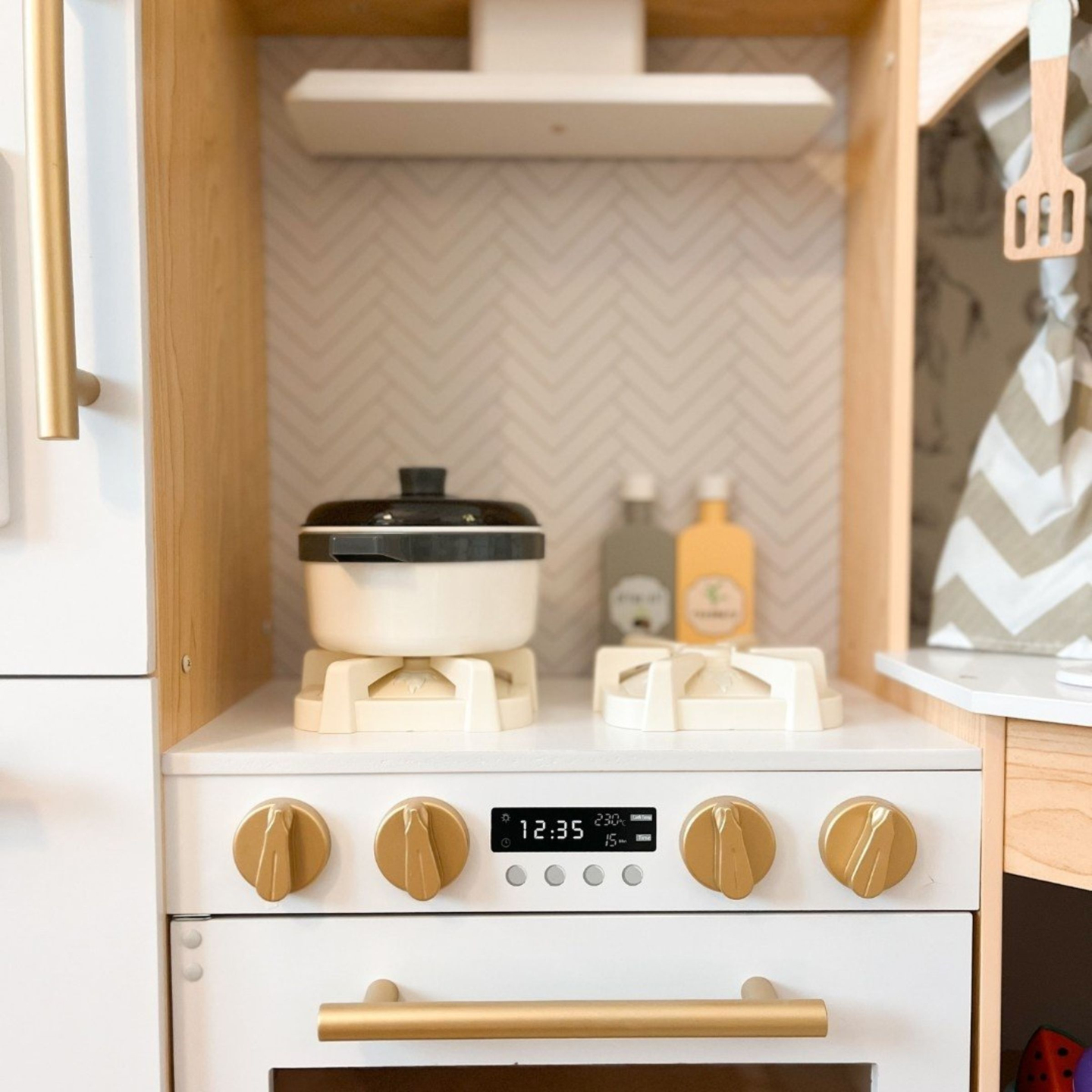 XXXXL stort interaktivt køkken i træ med LED-belysning, vaskemaskine, mikrobølgeovn, kaffemaskine og frugt- og grøntsagssæt - 50 elementer