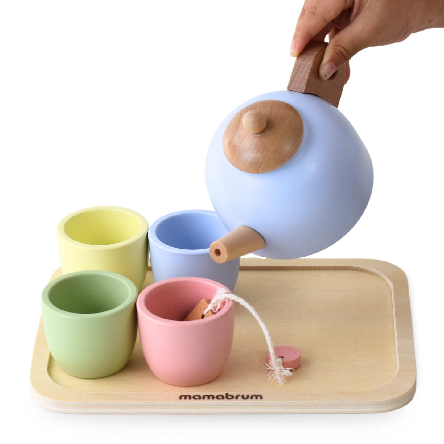 Tesæt i træ med bakke - 7 dele