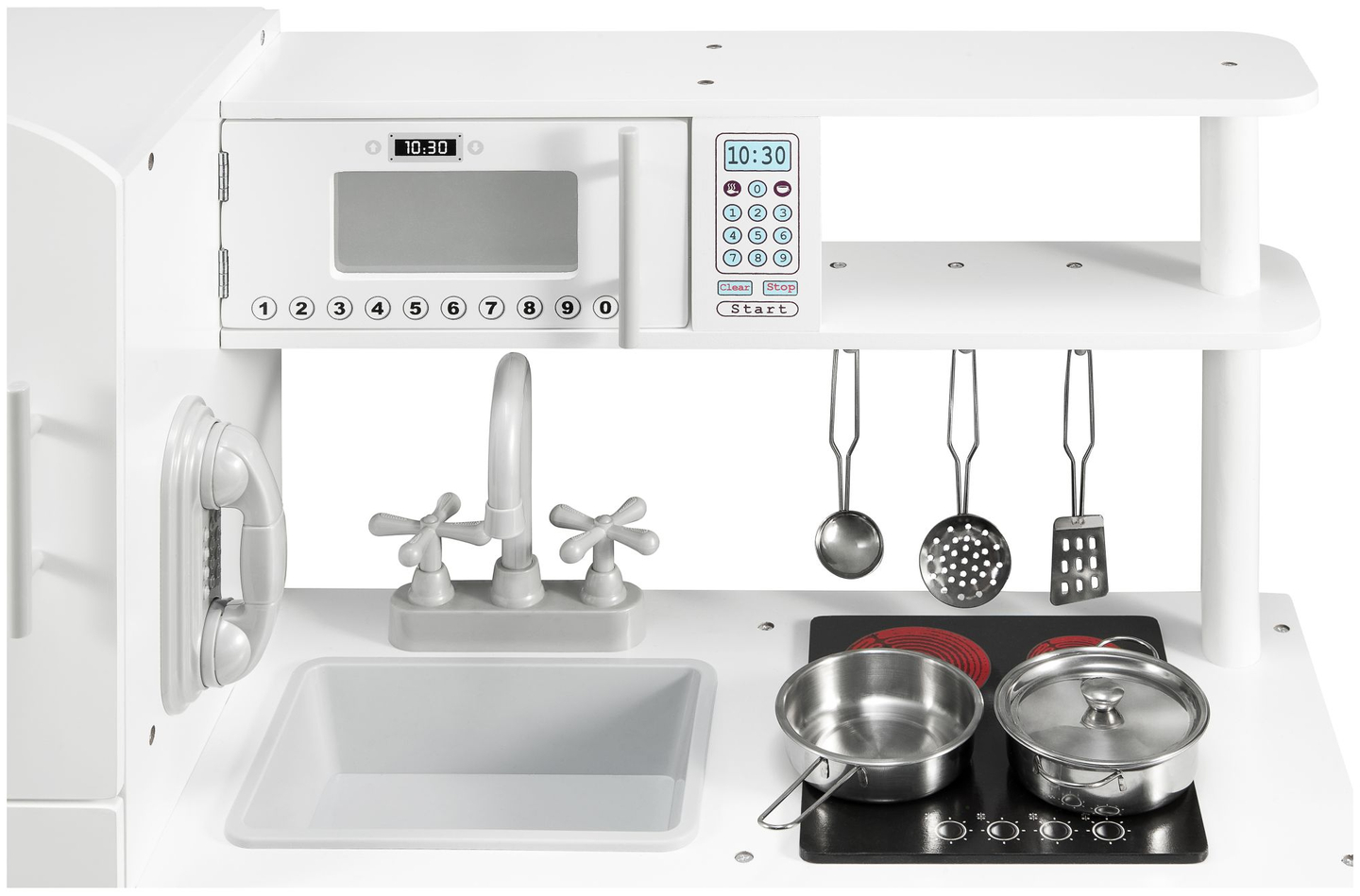 Stort hvidt køkkentilbehør og forklæde i træ