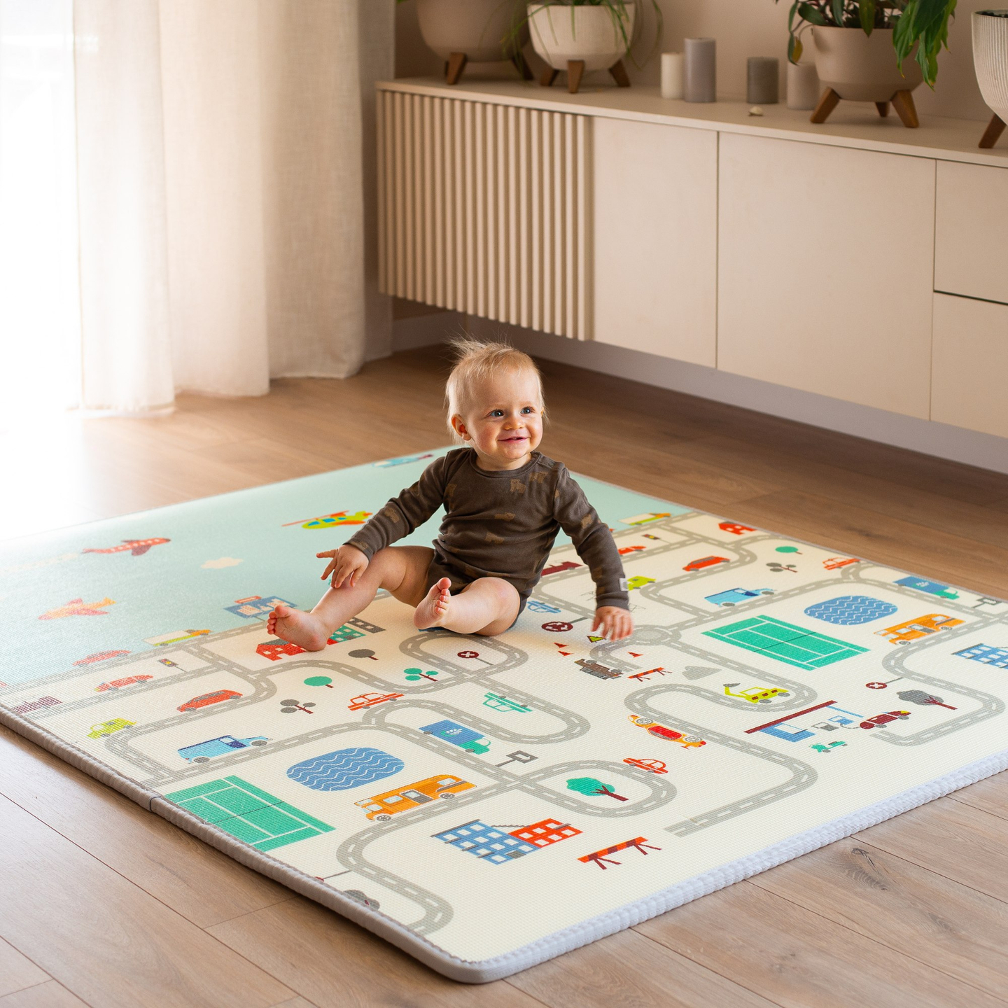 Dobbeltsidet skummåtte XXL - rulle 2 CM (vej og zigzags)