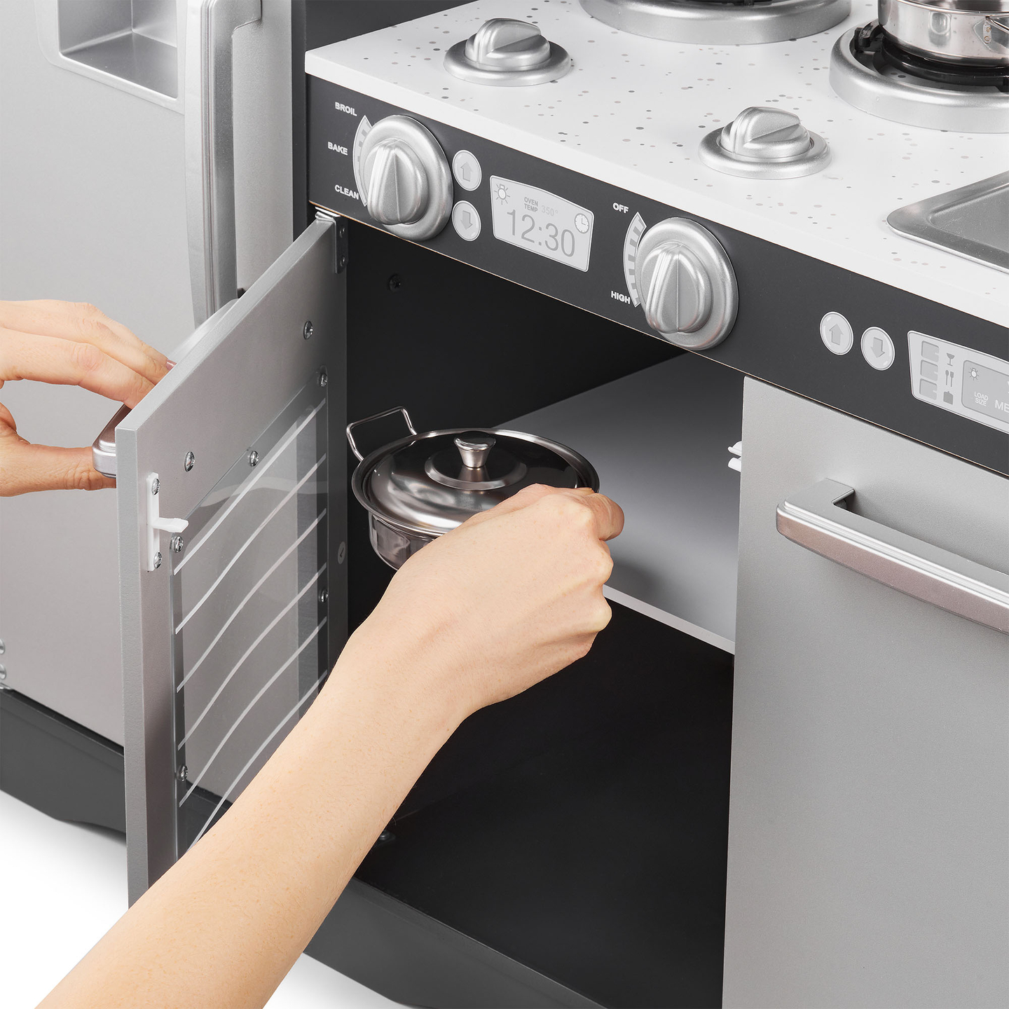 XXL-trækøkken med LED-belysning, forklæde og tilbehør