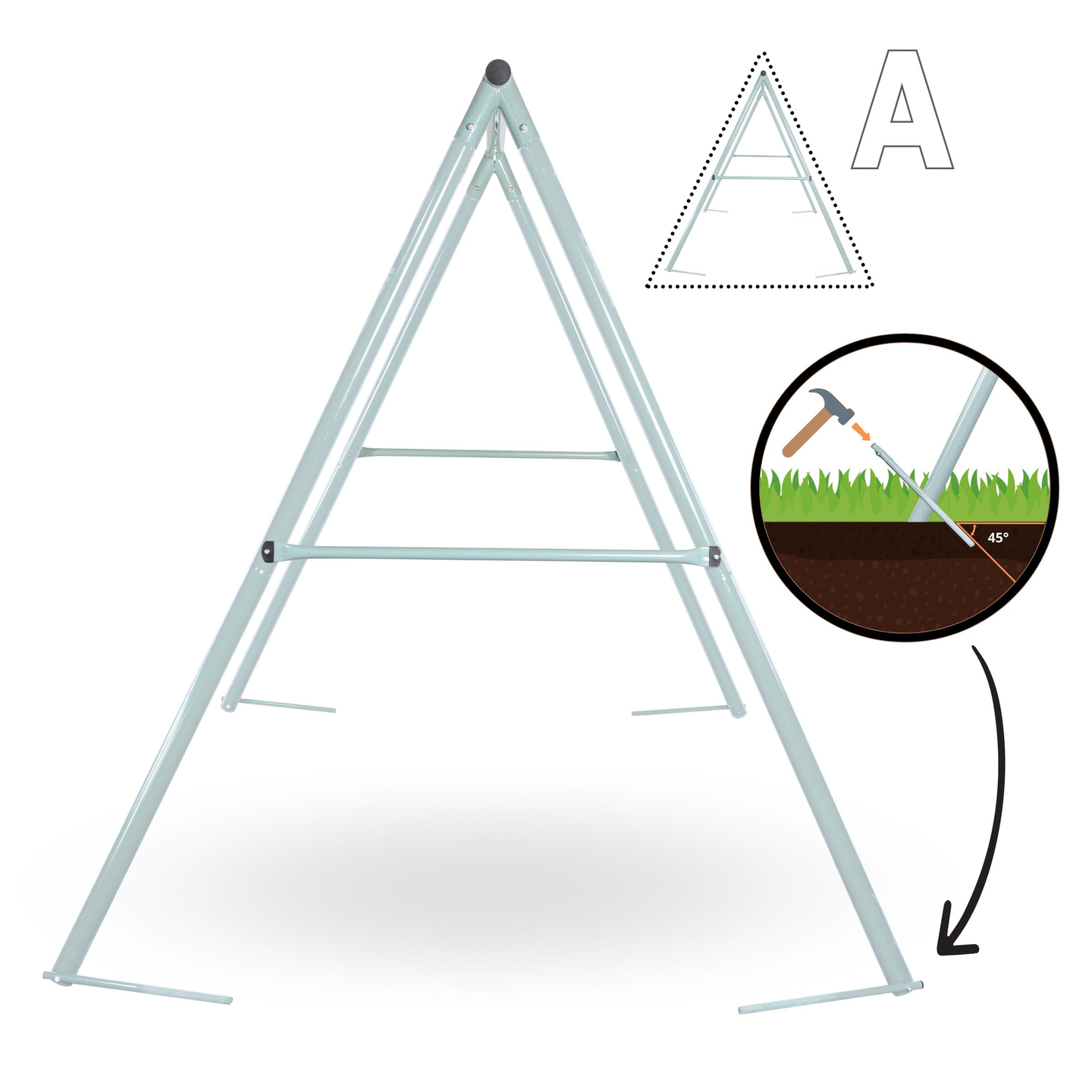 Havegynge af typen storkerede med stel og reb