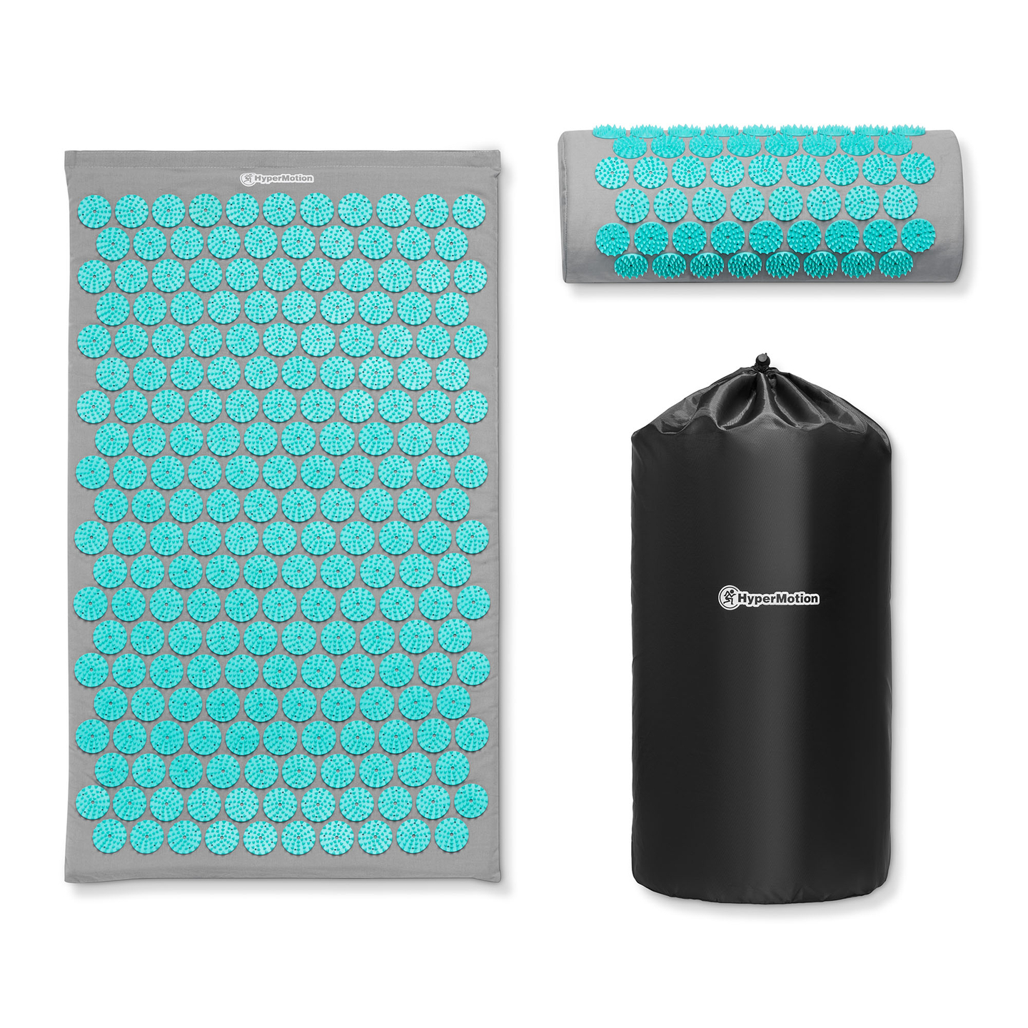 Akupressurmåtte med pude og betræk - 72 cm HyperMotion grå-mint