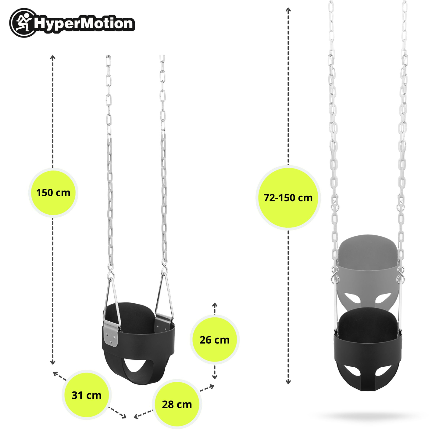 HyperMotion kædegynge til småbørn med højt ryglæn