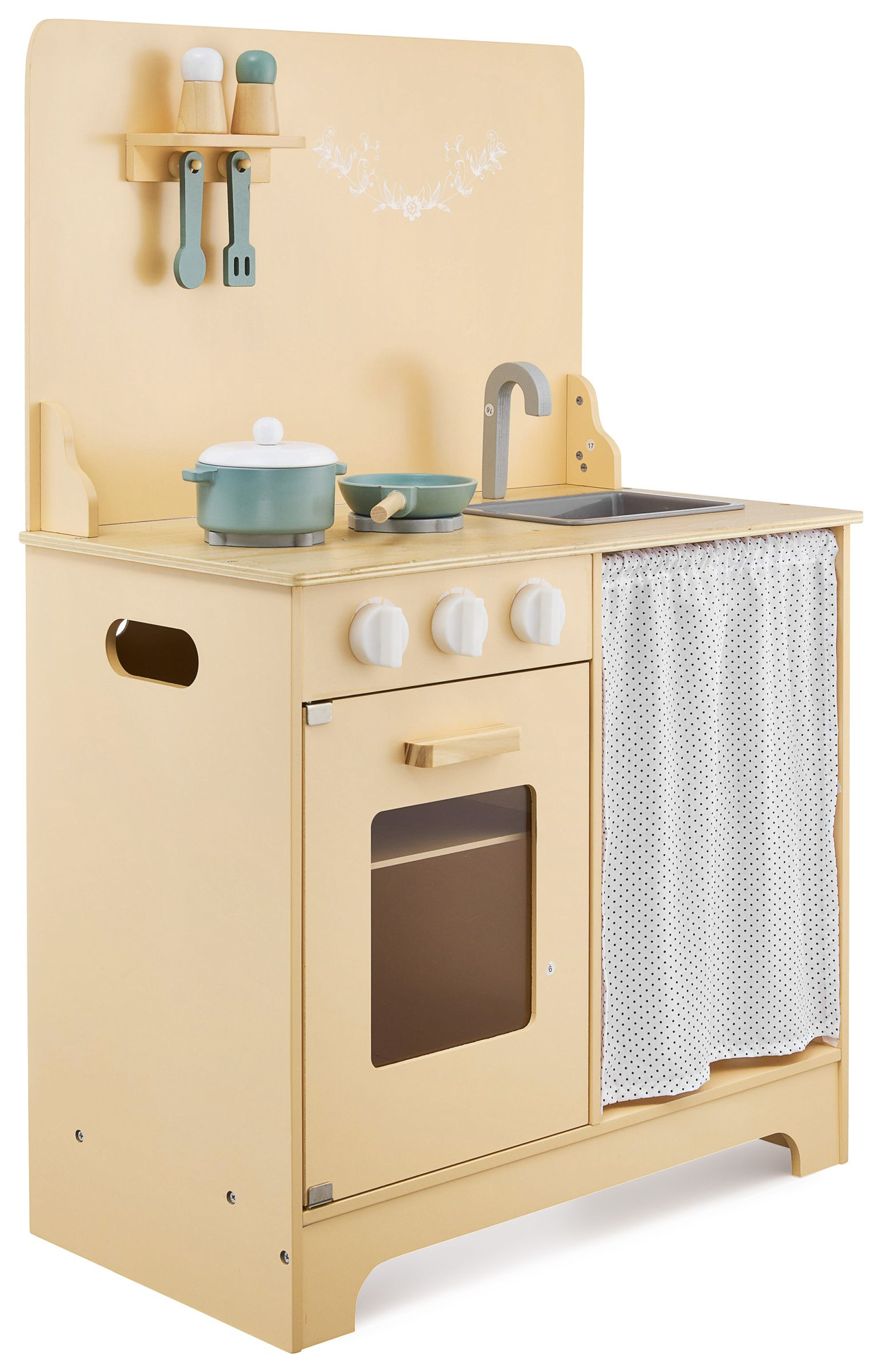 Trækøkken med forklæde, tilbehør og LED-belysning